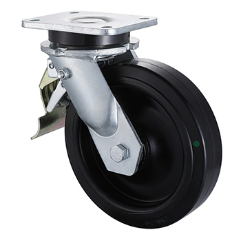 Swivel Castor with Tail Lock 250mm Load 500kg High Speed Elastic rubber wheels