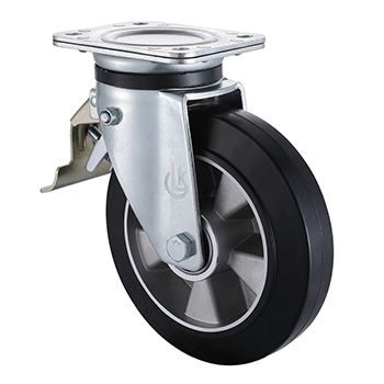 Swivel Castor with Tail Lock 250mm Load 430kg High Speed Elastic Rubber Wheels