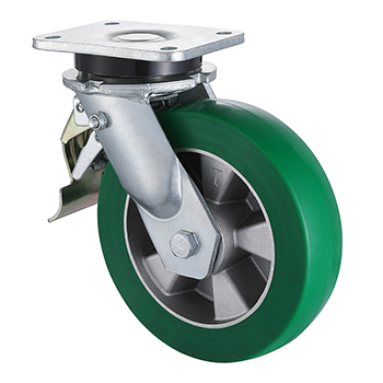 Extra Heavy Duty Swivel Casters with Tail Brake 160mm Load 510kg Elastic Polyurethane wheel Supply