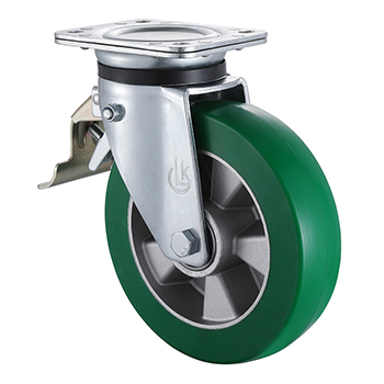 Heavy Duty Swivel Casters with Tail Brake 8 Inch Load 600kg Elastic Polyurethane Wheel