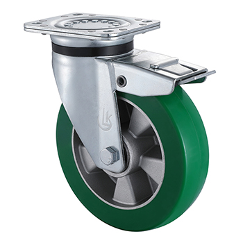 Heavy Duty Swivel Castors with Total Lock 200mm Load 600kg Elastic Polyurethane Wheel