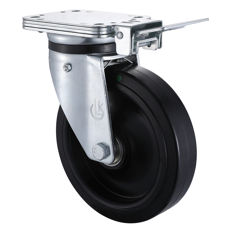 Swivel Castor with Central Lock 200mm Load 600kg Elastic rubber wheels