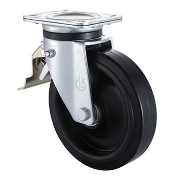 Swivel Castor with Tail Lock 200mm Load 600kg Elastic rubber wheels