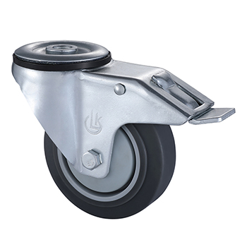 Swivel Castors with Bolt Hole and Total Lock 80mm Load 90kg Grey Thermoplastic Rubber wheels