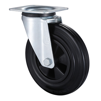 Swivel Castors 80mm Load 50kg Black Solid Rubber wheels