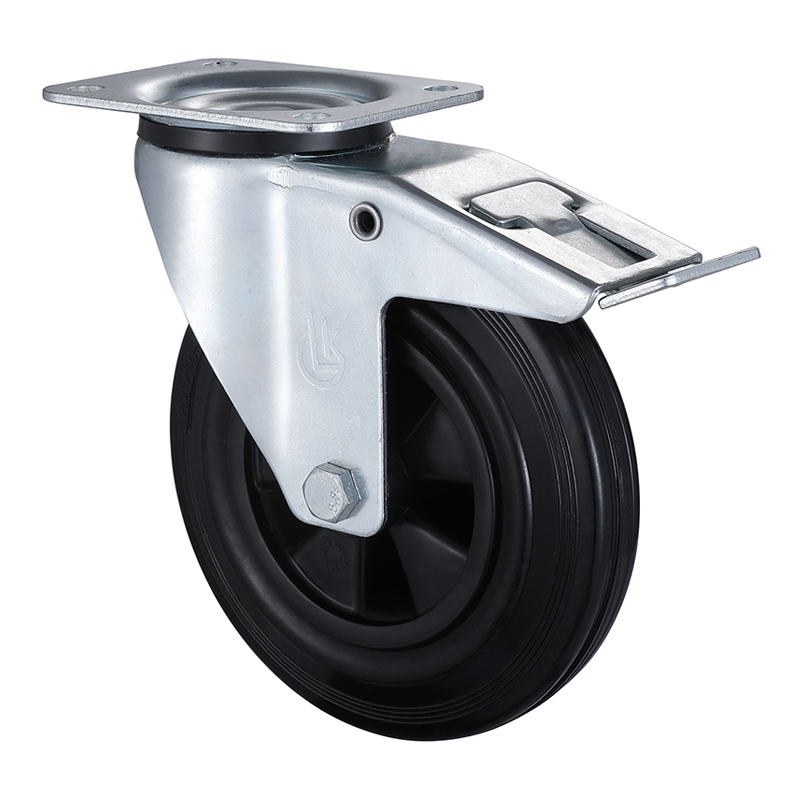 Swivel Castors with Total Lock 160mm Load 135kg Black Solid Rubber wheels