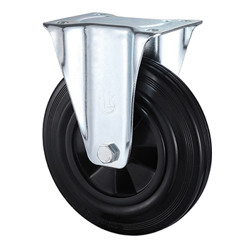 Fixed Castors 80mm Load 50kg Black Solid Rubber wheels