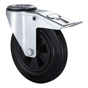 Swivel Castors with Total Lock 100mm Load 70kg Black Solid Rubber wheels