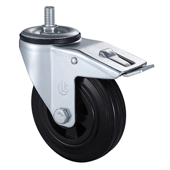 Screw head  Swivel Castors with Total lock 100mm Load 70kg Black Solid Rubber wheels