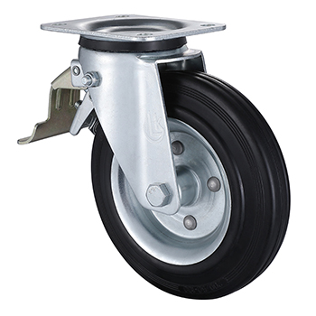 Swivel Castors with Tail Lock 200mm Load 205kg Black Solid Rubber wheels