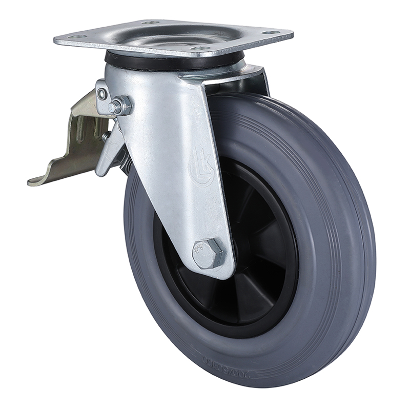 Swivel Castors with Tail Lock 160mm Load 135kg Grey Solid Rubber wheels