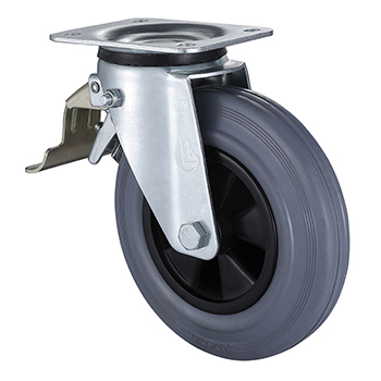 Swivel Castors with Tail Lock 160mm Load 135kg Grey Solid Rubber wheels