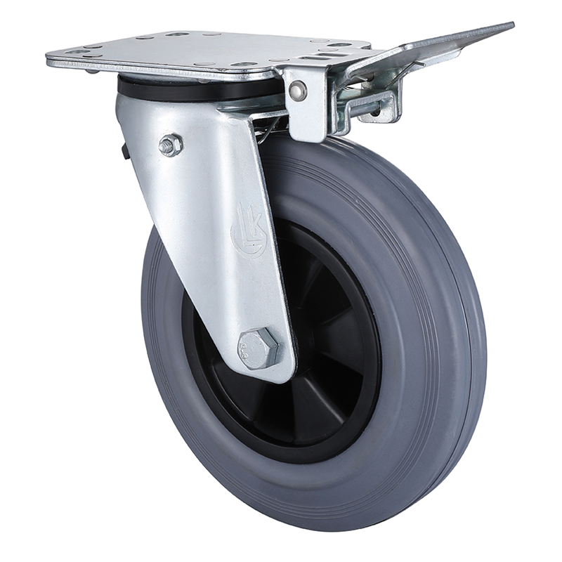 Swivel Castors with central Lock 160mm Load 135kg Grey Solid Rubber wheels