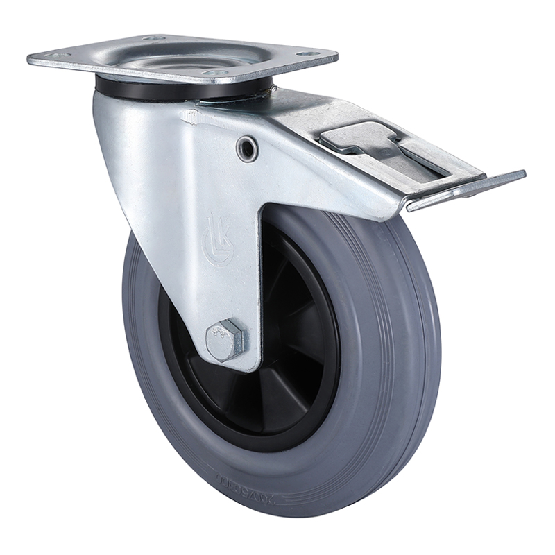 Swivel Castors with Total Lock 100mm Load 70kg Grey Solid Rubber wheels