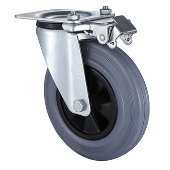 Swivel Castors with Directional Lock 200mm Load 205kg Grey Solid Rubber wheels