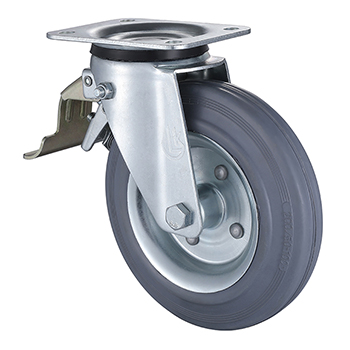 Swivel Castor with Tail Lock 160mm Load 135kg Grey Solid Rubber wheels