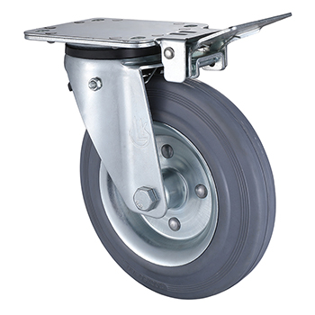 Swivel Castor with Central Lock 200mm Load 205kg Grey Solid Rubber wheels