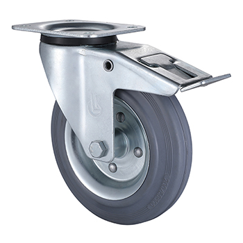 Swivel Castors with Total Lock 80mm Load 50kg Grey Solid Rubber wheels