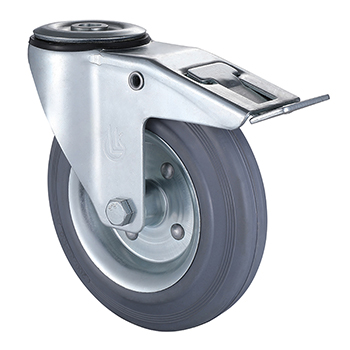 Swivel Castors with Total Lock 100mm Load 70kg Grey Solid Rubber wheels