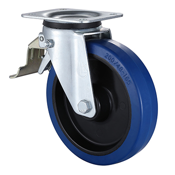 Swivel Castor with Tail Lock 160mm Load 350kg Elastic rubber wheels