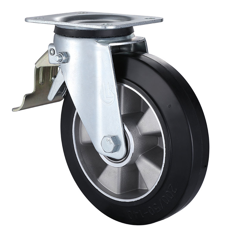 Swivel Castor with Tail Lock 160mm Load 400kg Elastic rubber wheels