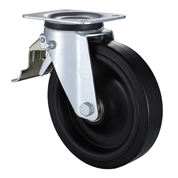 Swivel Castor with Tail Lock 200mm Load 500kg Elastic rubber wheels