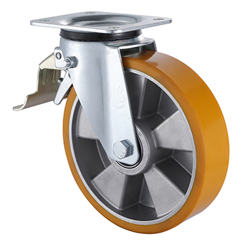 Swivel Castor with Tail Lock 200mm Load 500kg Casting Polyurethane wheels