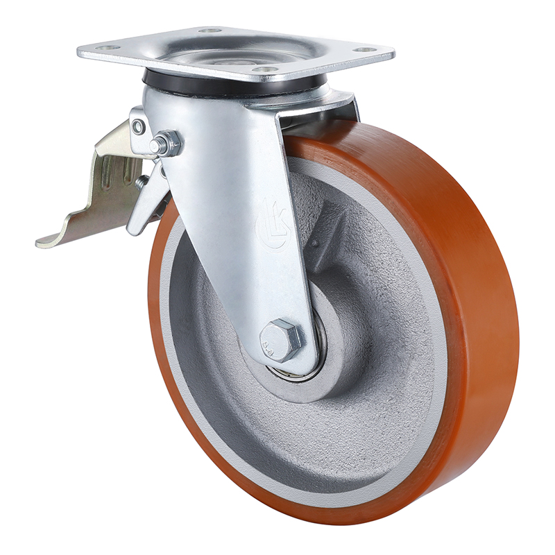 Swivel Castor with Tail Lock 200mm Load 500kg Casting Polyurethane wheels