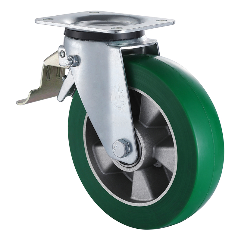 Swivel Castor with Tail Lock 200mm Load 500kg Elastic Polyurethane wheels