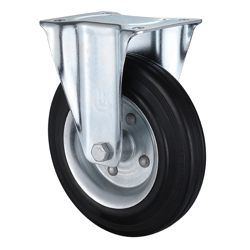 Fixed Castors 100mm Load 70kg Black Solid Rubber wheels