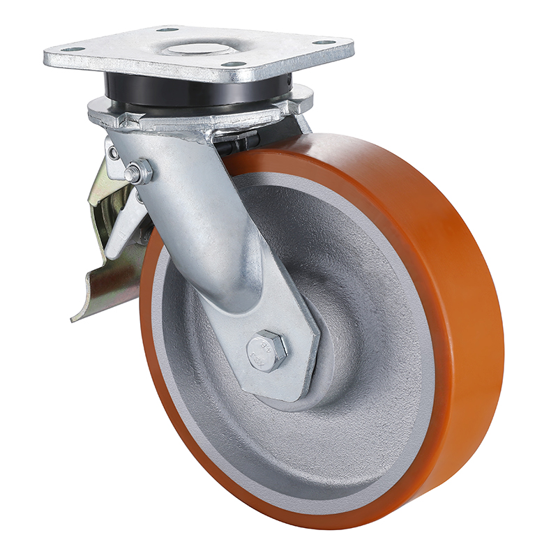 L&K Supplier Heavy Duty Polyurethane Tail Brake Castors 125mm Load 660kg