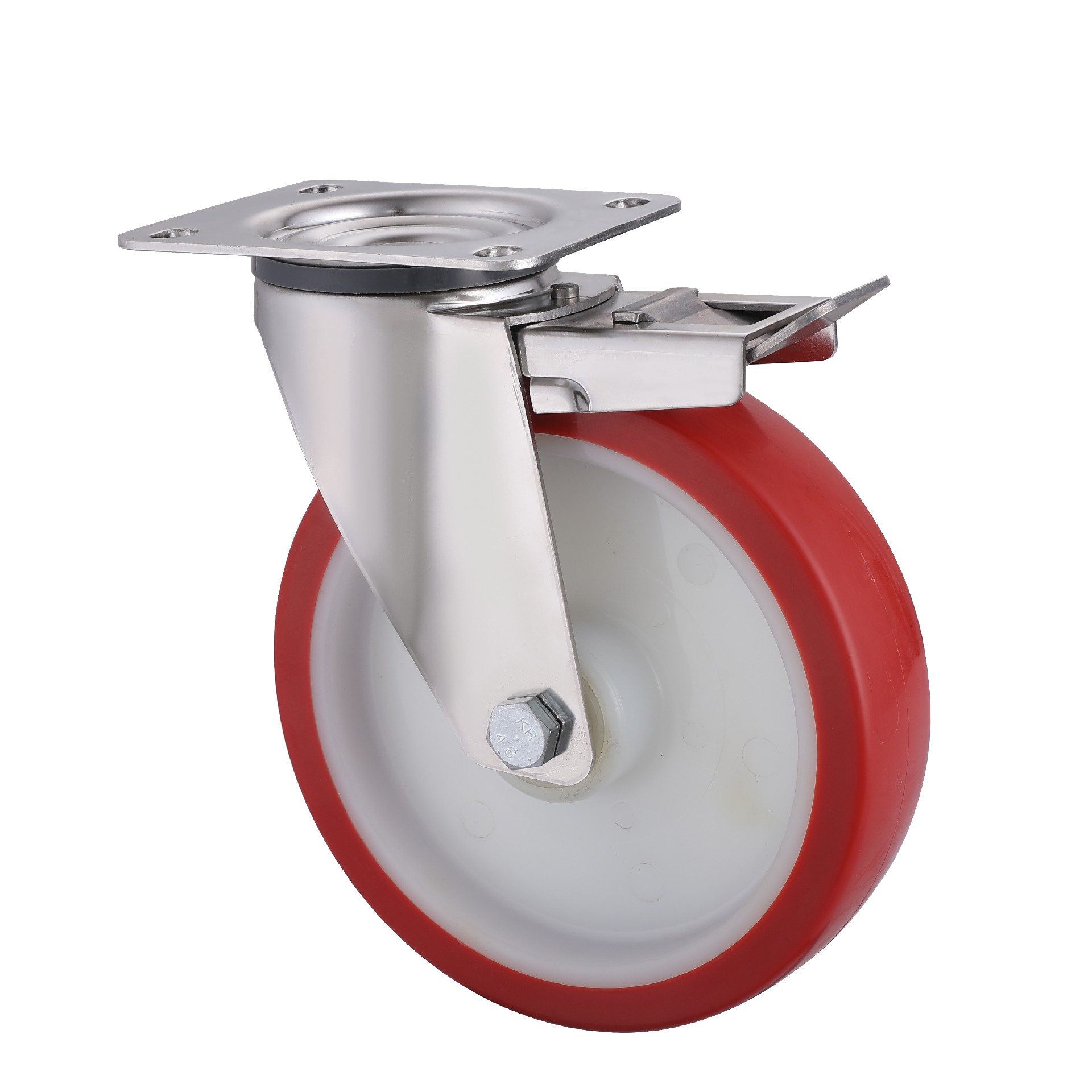Stainless Steel Red Thermoplastic polyurethane 360°c Swivel Castor Wheels with Total Brake diameter 80mm to 200mm load capacity 120kg to 300kg fast delivery for  Custom Trolley