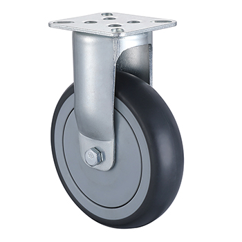 institutional grey thermoplastic rubber fixed castors with dust cover diameter 75mm to 125mm load capacity 75kg to 100kg durable in stock for light trolley L&K supplier