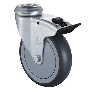institutional bolt hole grey thermoplastic rubber castors with total brake diameter 75mm 100mm125mm load capacity 75kg 100kg for light trolley L&K supplier