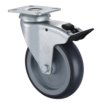 Institutional Swivel Grey Thermoplastic Rubber Castors with Total Brake diameter 75mm 100mm125mm load capacity 75kg 100kg for Indoor Trolley L&K supplier