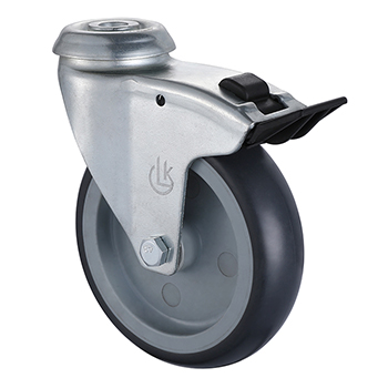 institutional grey thermoplastic rubber ф13 bolt hole castors with total brake diameter 75mm 100mm125mm load capacity 75kg 100kg for trolley in stock L&K supplier